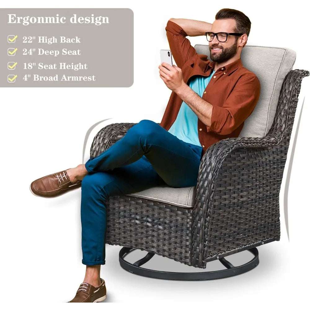 Outdoor 6 Piece Patio Furniture Set With Swivel Rocker Chairs And Rattan Sofa