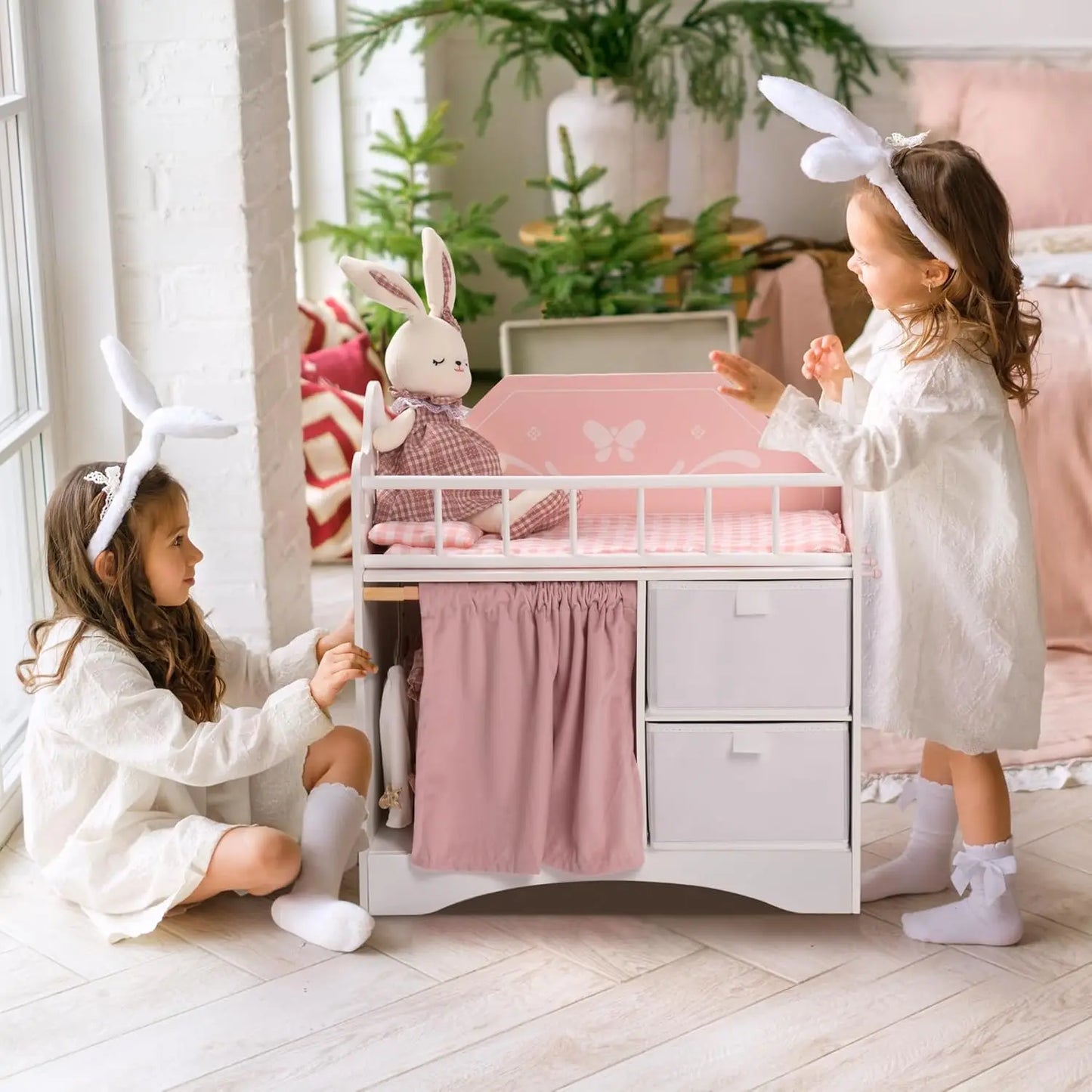 Rolife Baby Doll Crib Wooden With Storage Bedding And Hooks