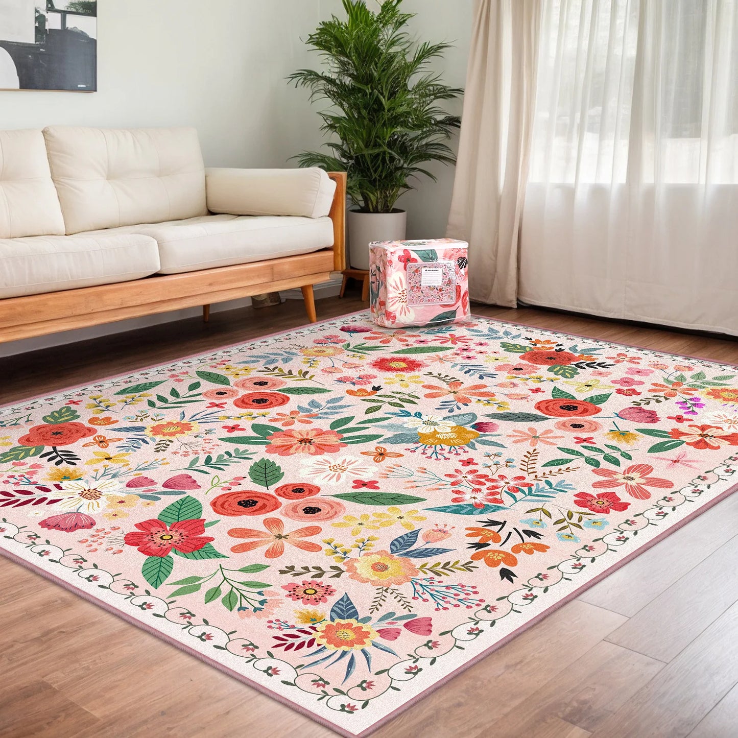 Floor Carpet Boho Floral Soft Rug Washable Non Slip