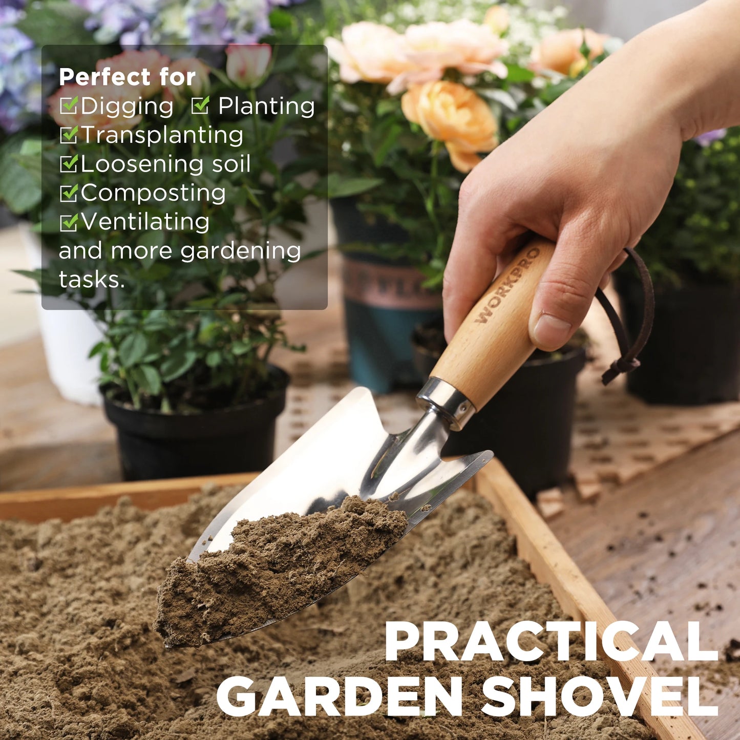 WORKPRO Three Piece Garden Tool Set With Wood Handles