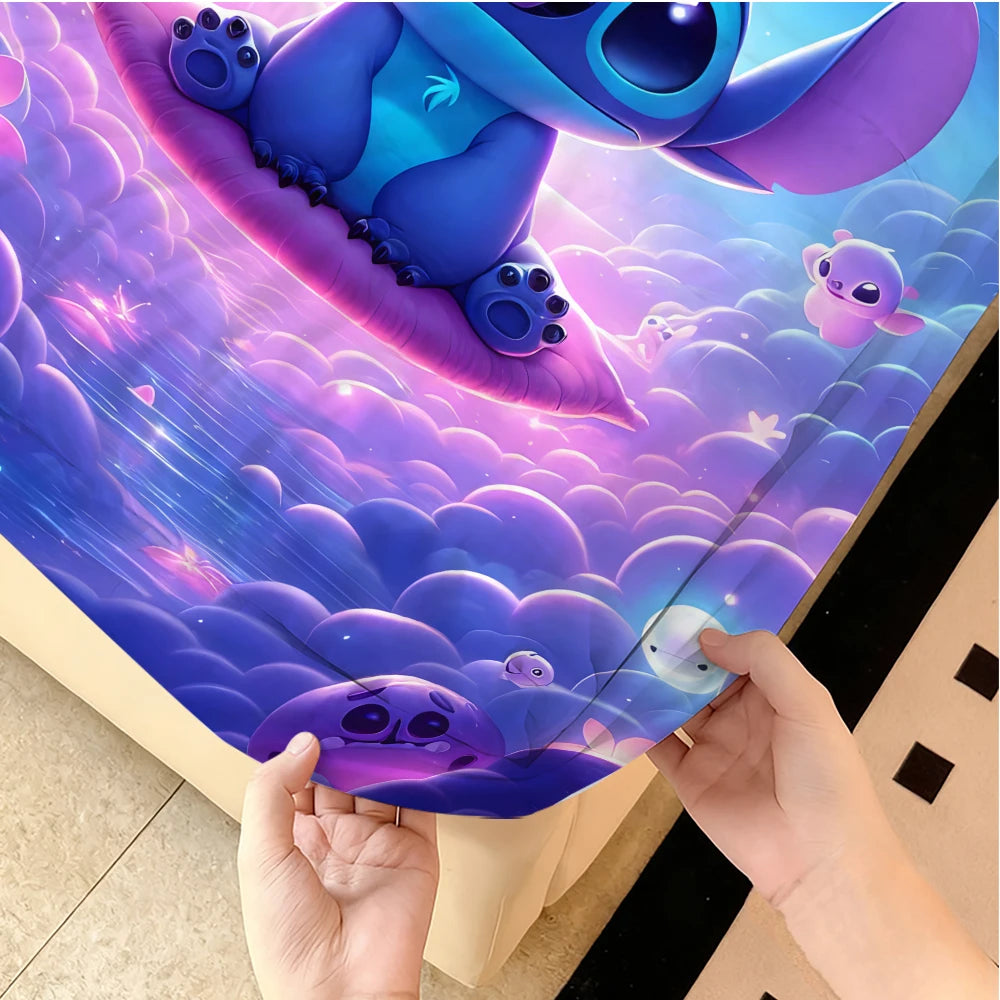 MINISOCN Disney Stitch Velvet Stretch Polyester Cotton Bed Sheets