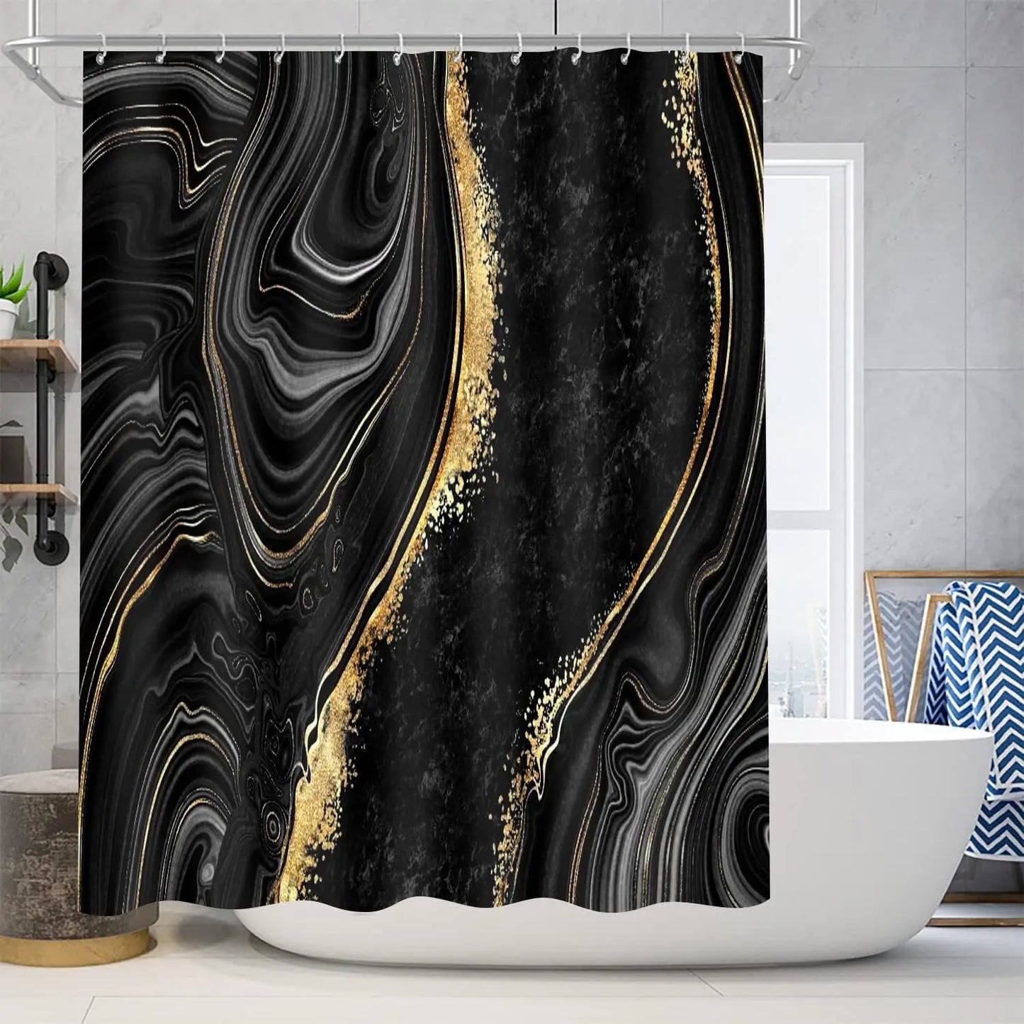 Marble Shower Curtain Set With Floor Mats Modern Bathroom Decor