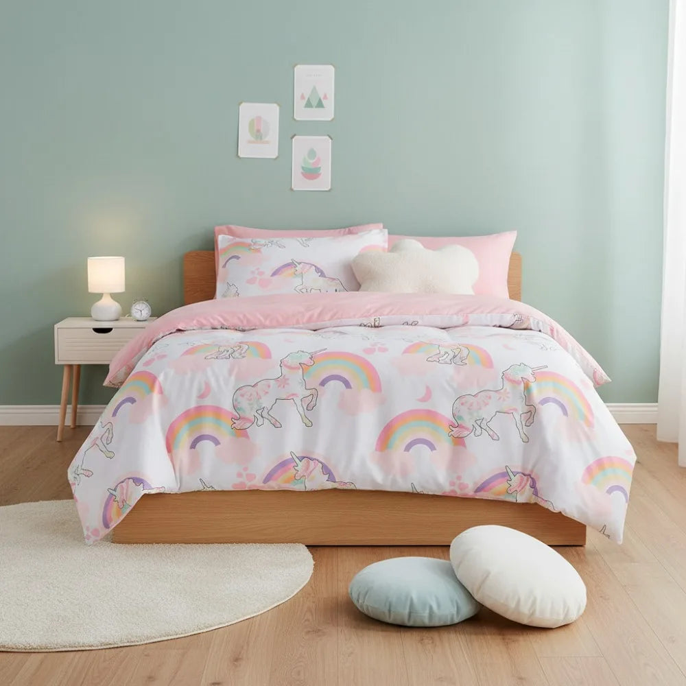 Kids Unicorn Bedding Set 7 Piece With Comforter Sheets Pillowcases