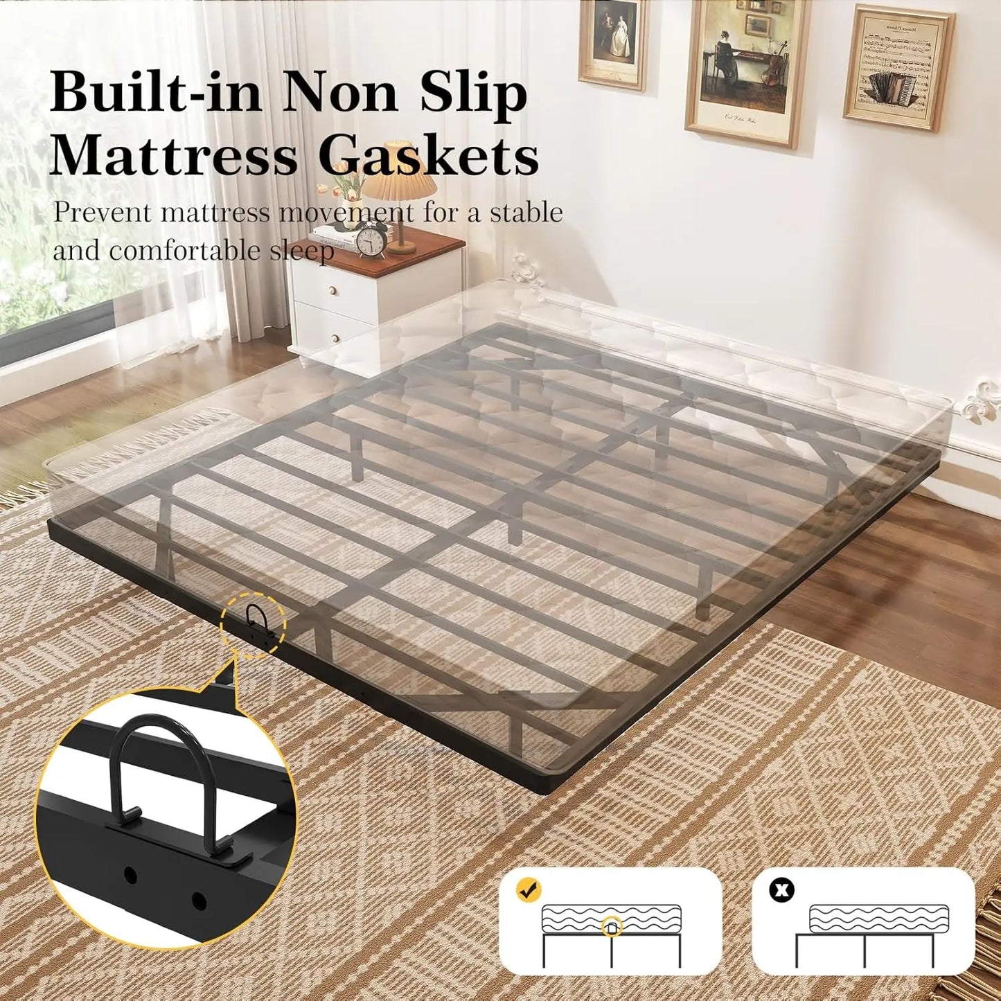 Heavy Duty Metal Floating Bed Frame With Smart LED Lights