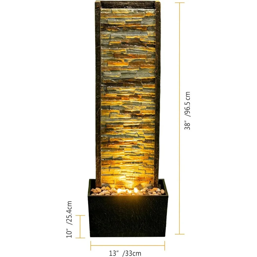 ChengPin Outdoor Indoor Illuminated Stone Cascade Waterfall Fountain