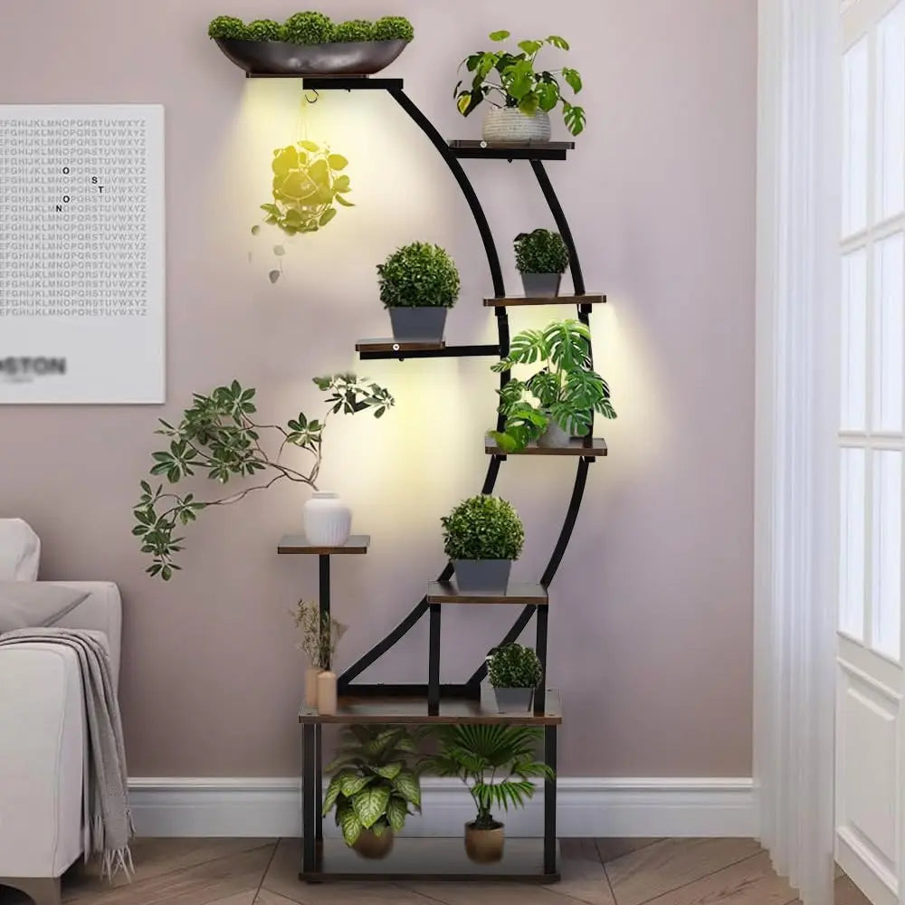 Indoor Plant Stand With Grow Light 9-Tier Metal Shelf