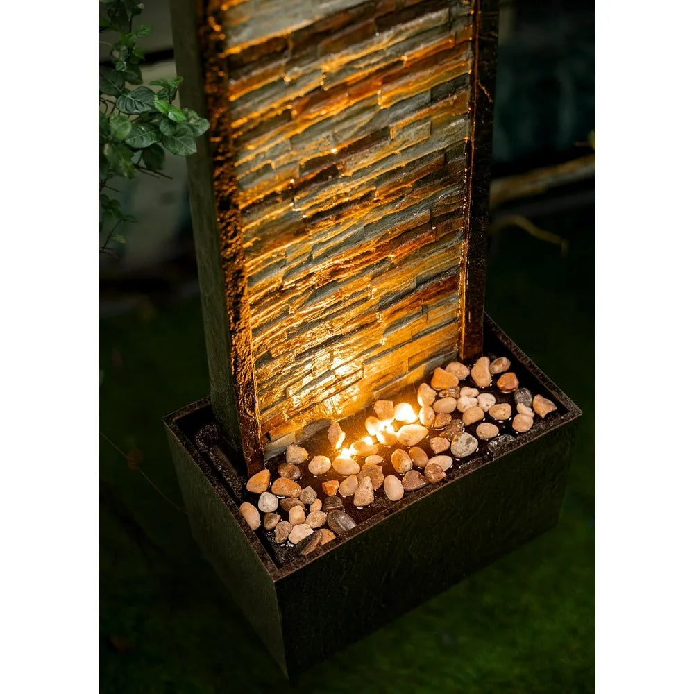 ChengPin Outdoor Indoor Illuminated Stone Cascade Waterfall Fountain