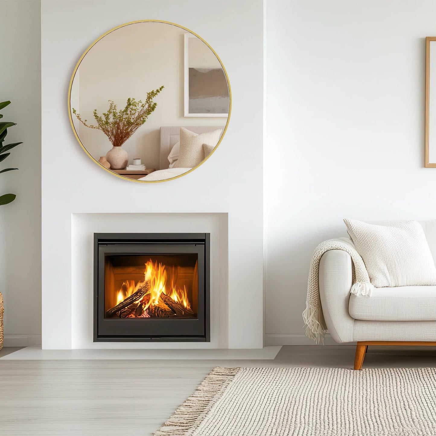 JHK Round Vanity Mirror Wall Mounted Matte Metal Frame