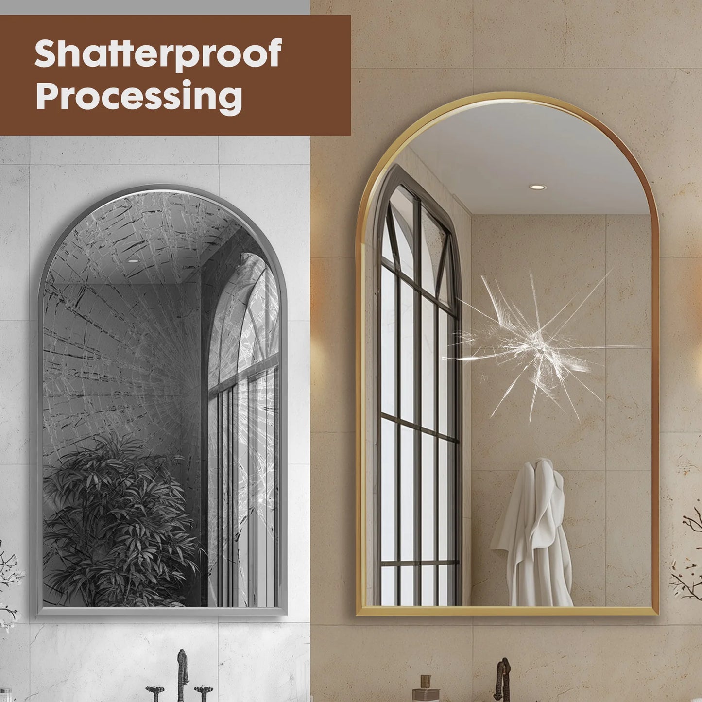 JHK Arched Metal Framed Wall Mirror For Bathroom And Entryway