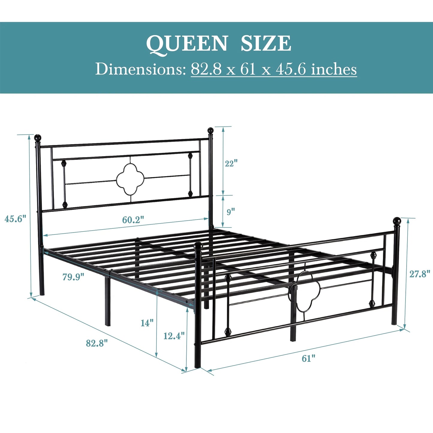 HOOMI Iron Platform Bed Frame Wrought Iron Headboard Footboard