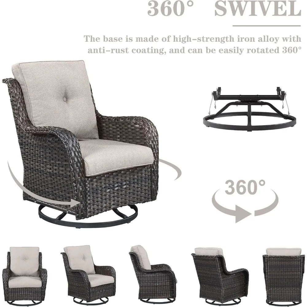 Outdoor 6 Piece Patio Furniture Set With Swivel Rocker Chairs And Rattan Sofa