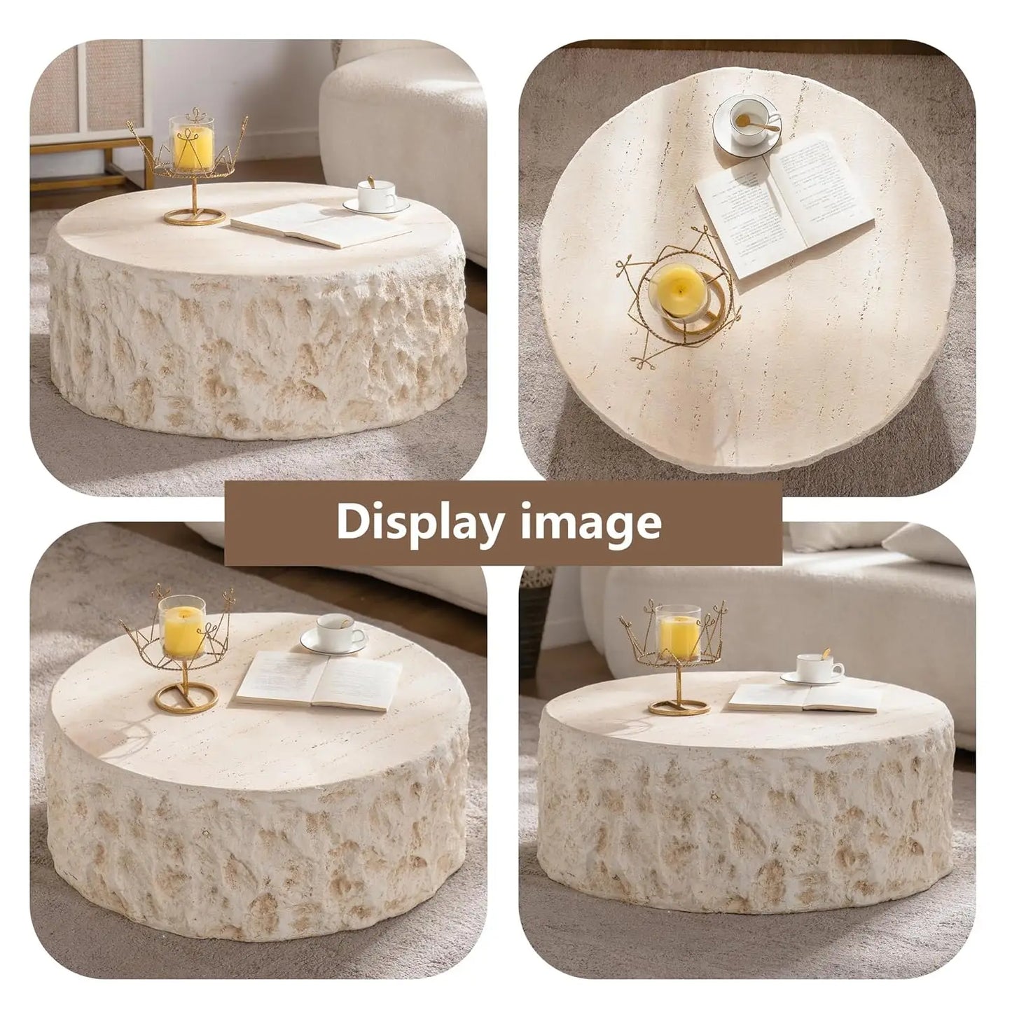 Mid Century Round Coffee Table With Vintage Faux Stone Design