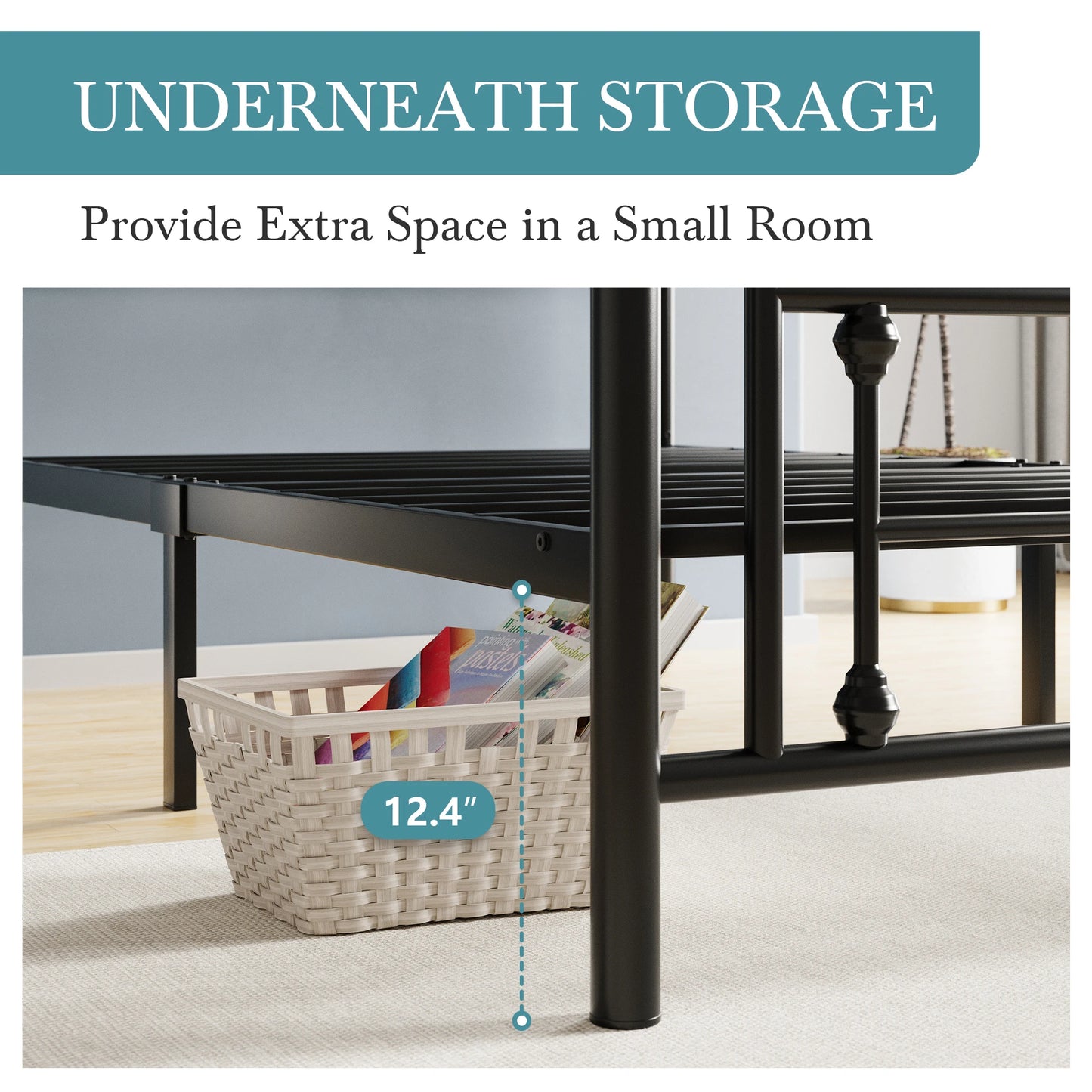 HOOMI Iron Platform Bed Frame Wrought Iron Headboard Footboard