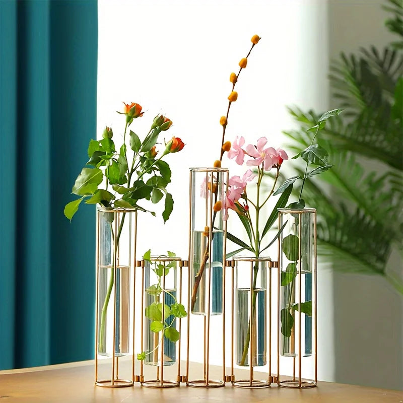 Function Test Tube Vase With Five Tubes And Metal Stand