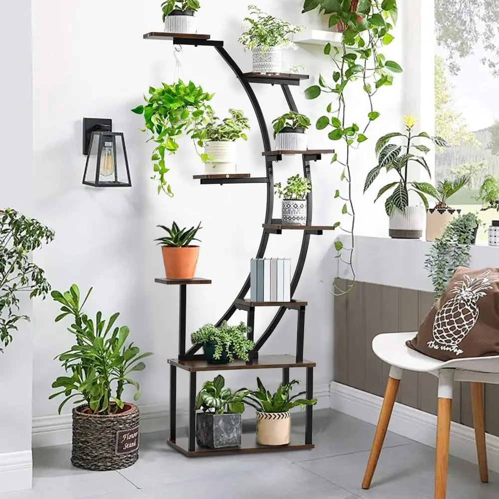 Indoor Plant Stand With Grow Light 9-Tier Metal Shelf