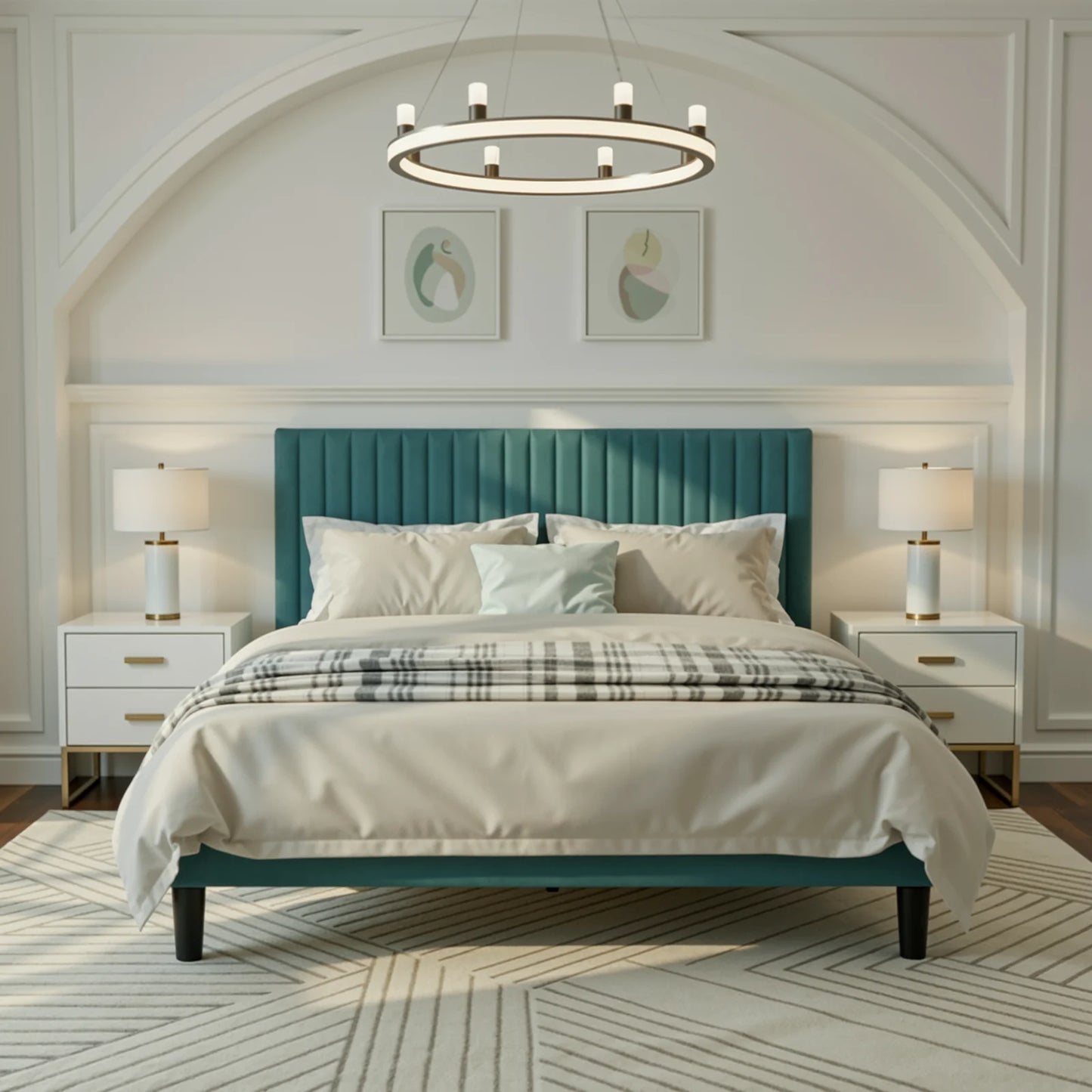 HOOMIC Velvet Upholstered Bed Frame With Channel Tufted Headboard