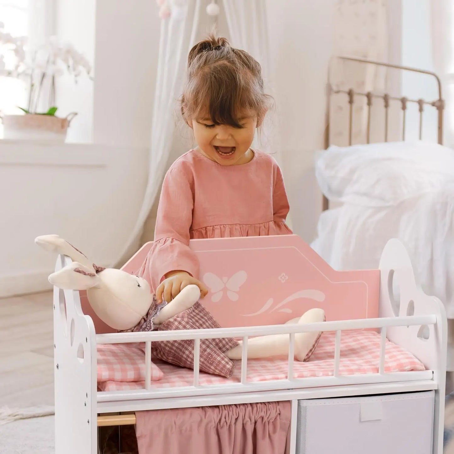 Rolife Baby Doll Crib Wooden With Storage Bedding And Hooks