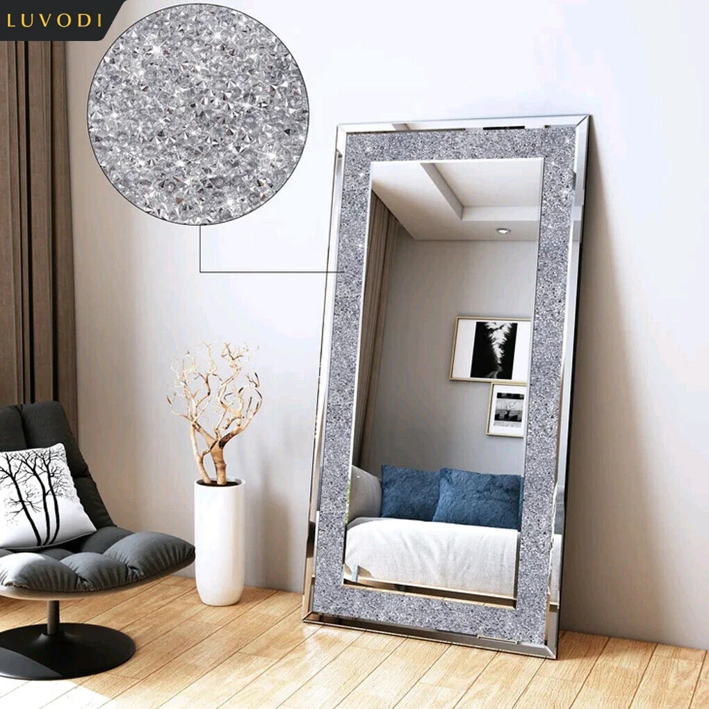 LUVODI Rhinestone Frameless Vanity Mirror Wall Mount