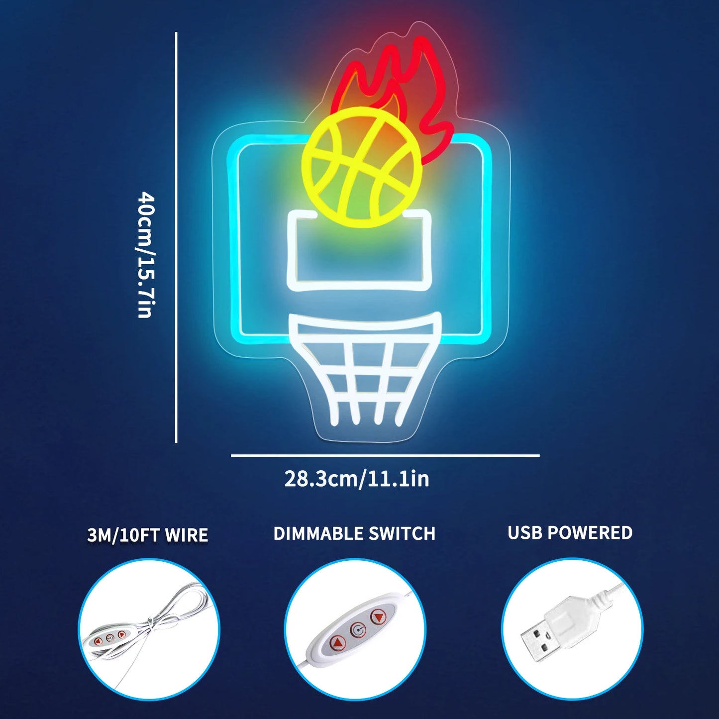 Hign-concerned Basketball Neon Sign Dimmable USB LED Wall Decoration