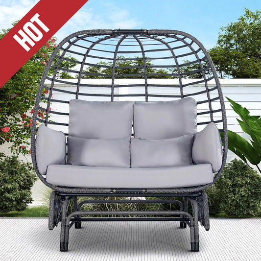 XMSJ Outdoor Double Egg Chair Patio Lounger with Steel Stand