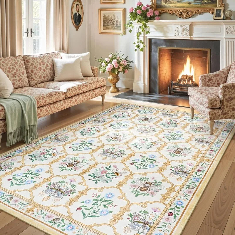 Floral Modern Polyester Living Room Rug for Bedroom Decor