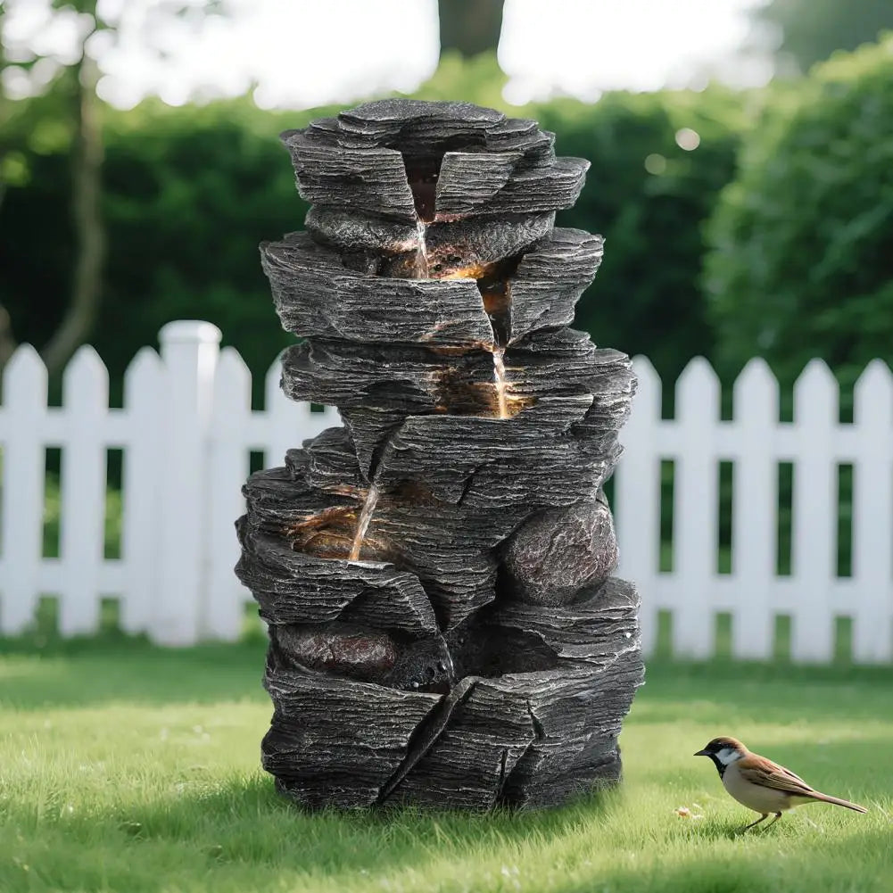 Rock Waterfall Fountain For Garden And Patio With LED Light