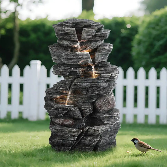 Rock Waterfall Fountain For Garden And Patio With LED Light