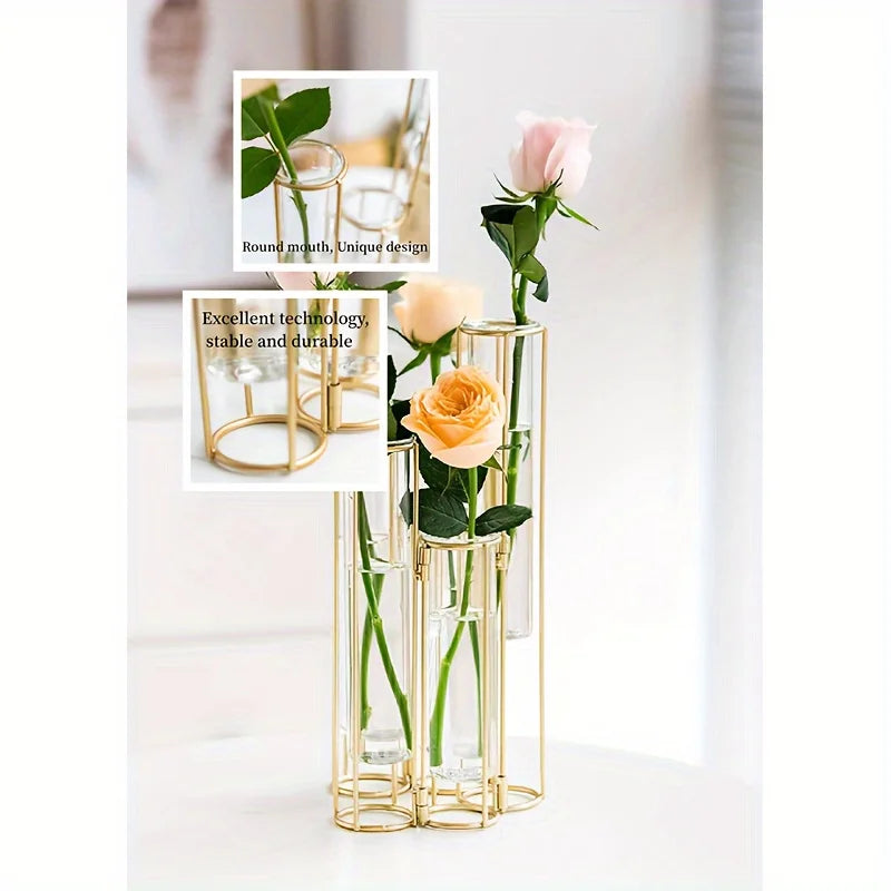 Function Test Tube Vase With Five Tubes And Metal Stand