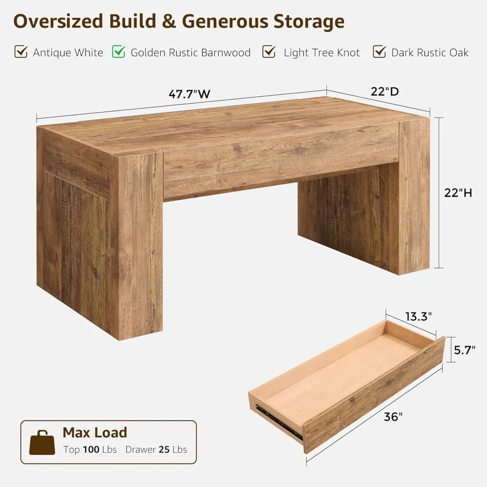 Modern Farmhouse Coffee Table With Hidden Storage Drawer