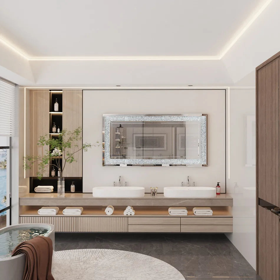 LUVODI Rhinestone Frameless Vanity Mirror Wall Mount