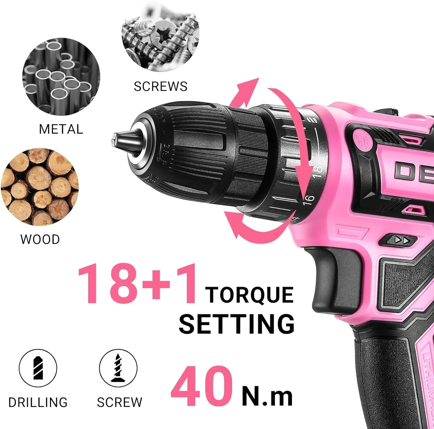 DEKO 20V Cordless Drill Set For Women Power Tool Kit