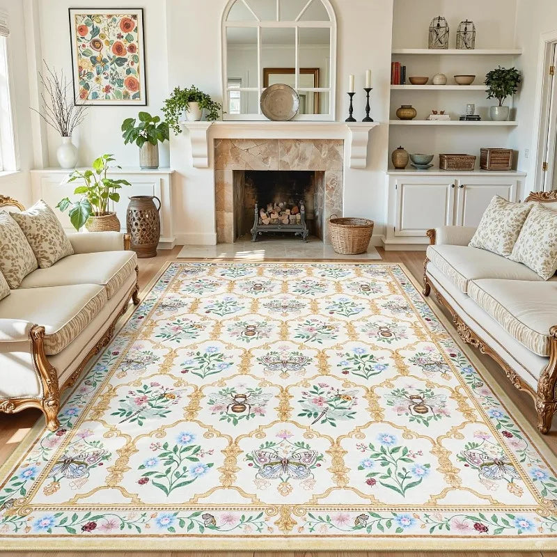 Floral Modern Polyester Living Room Rug for Bedroom Decor