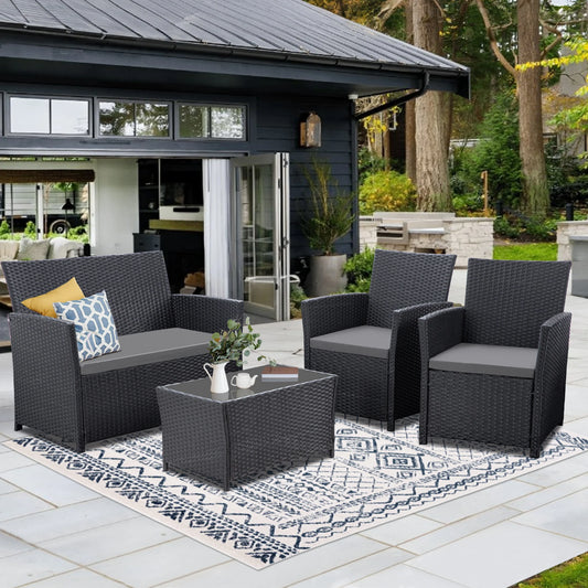 SEOGWISAM 4 Piece Outdoor Patio Furniture Set Wicker Rattan