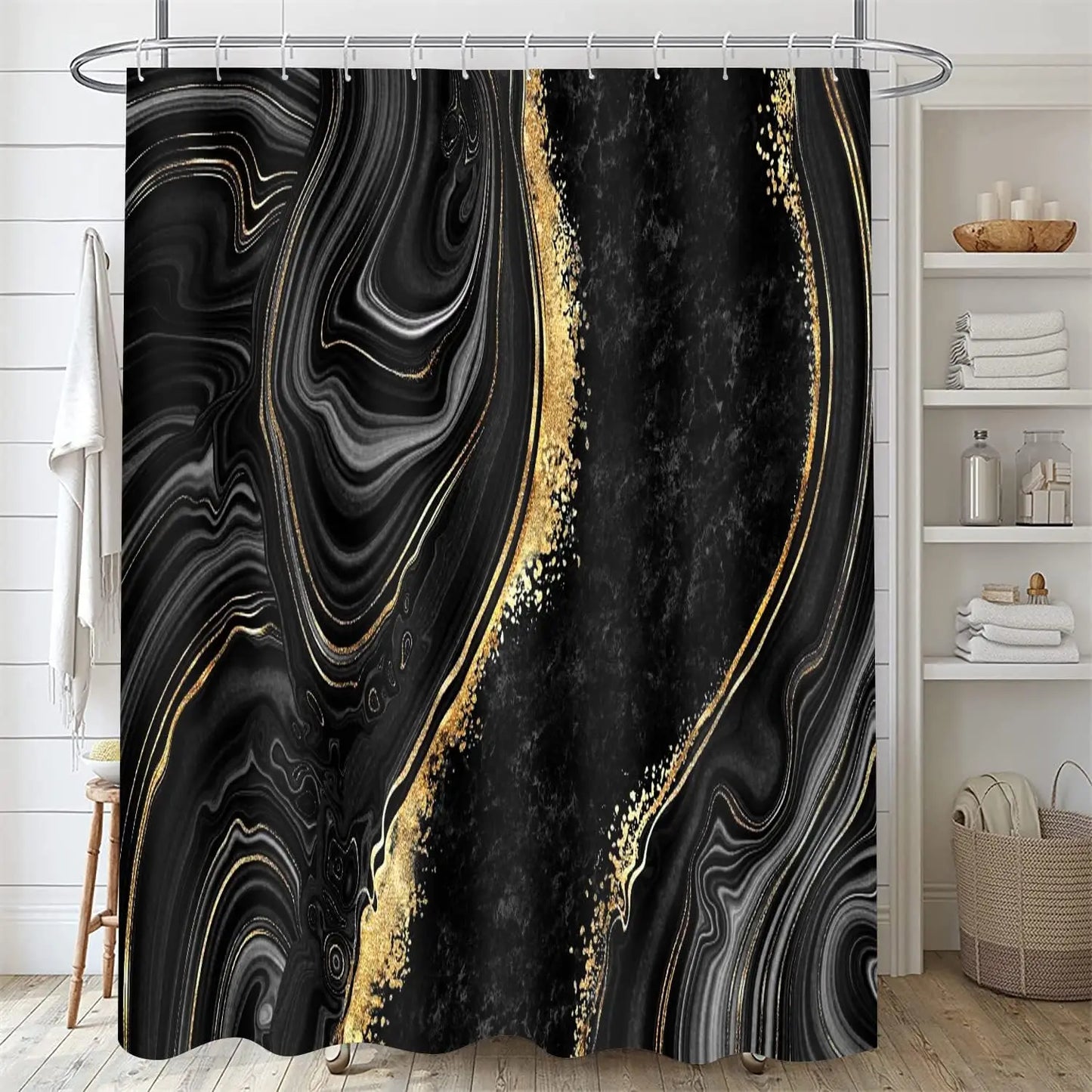 Marble Shower Curtain Set With Floor Mats Modern Bathroom Decor