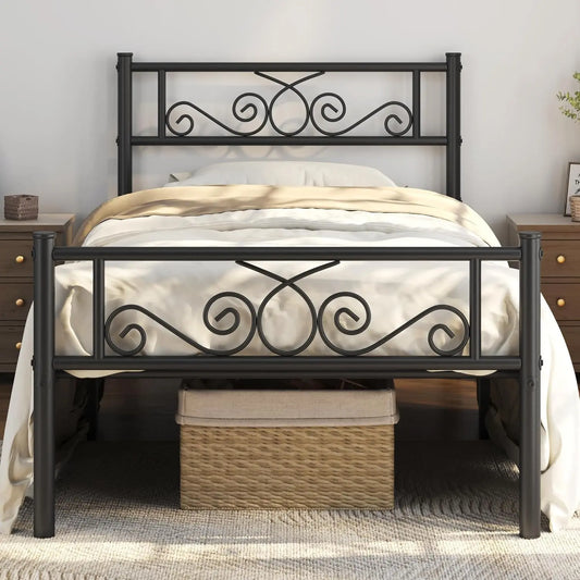 Metal Bed Frame With Headboard And Footboard Easy Assembly
