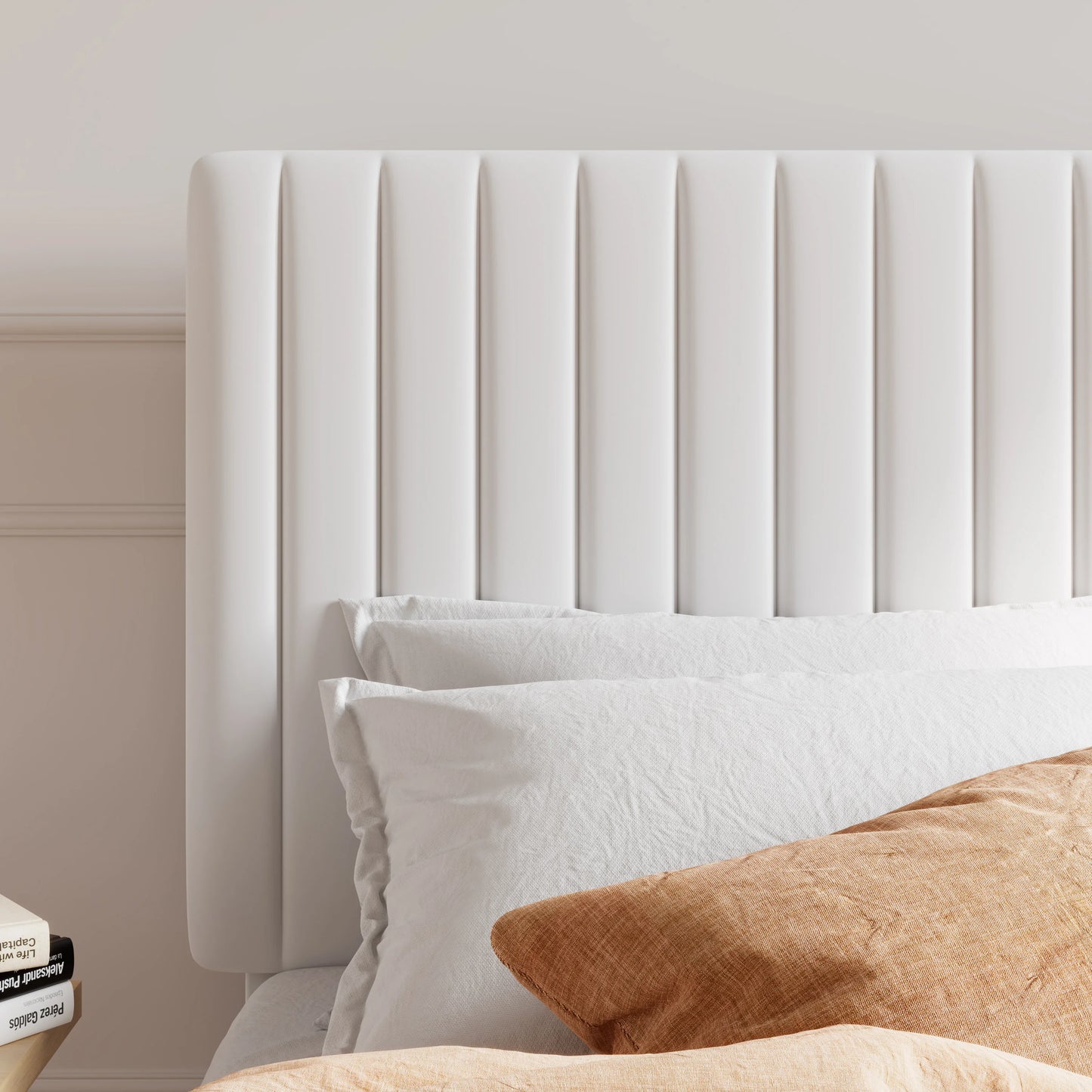 HOOMIC Velvet Upholstered Bed Frame With Channel Tufted Headboard