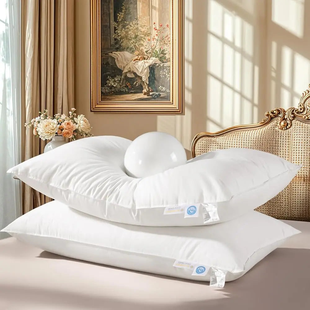 WQSPRING Goose Feather Down Pillows Two Pack Cotton Cover For Back Sleepers