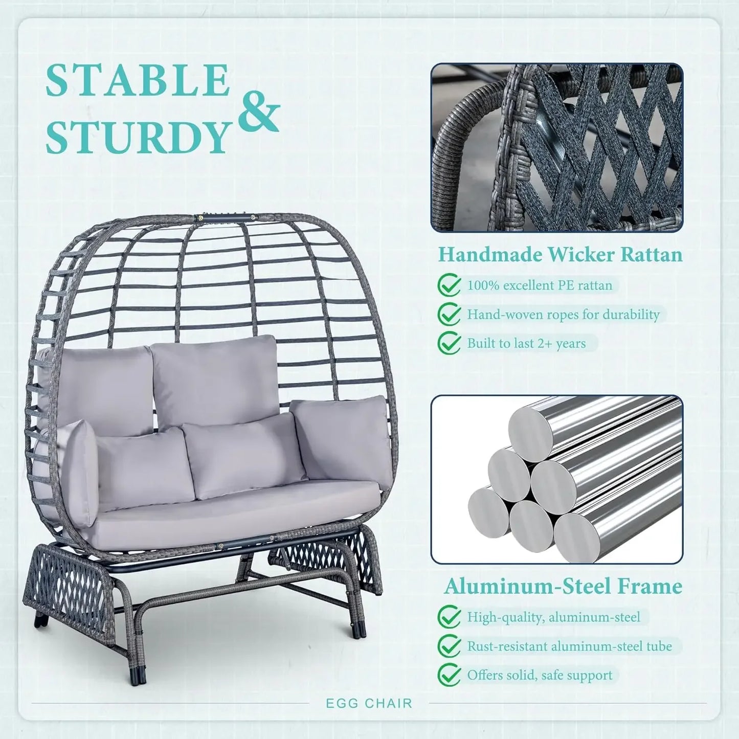 XMSJ Outdoor Double Egg Chair Patio Lounger with Steel Stand