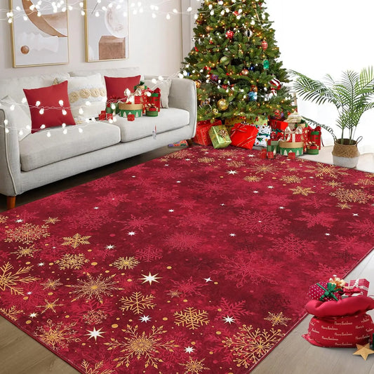 High-Concerned Chemical Christmas Area Rug Snowflake Non-Slip Machine Washable