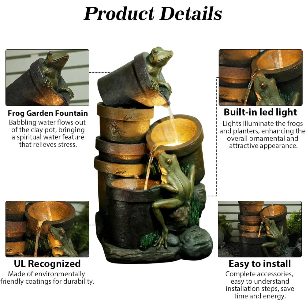 Bumilgar Frog Garden Fountain 3 Tier Cascading Water Feature