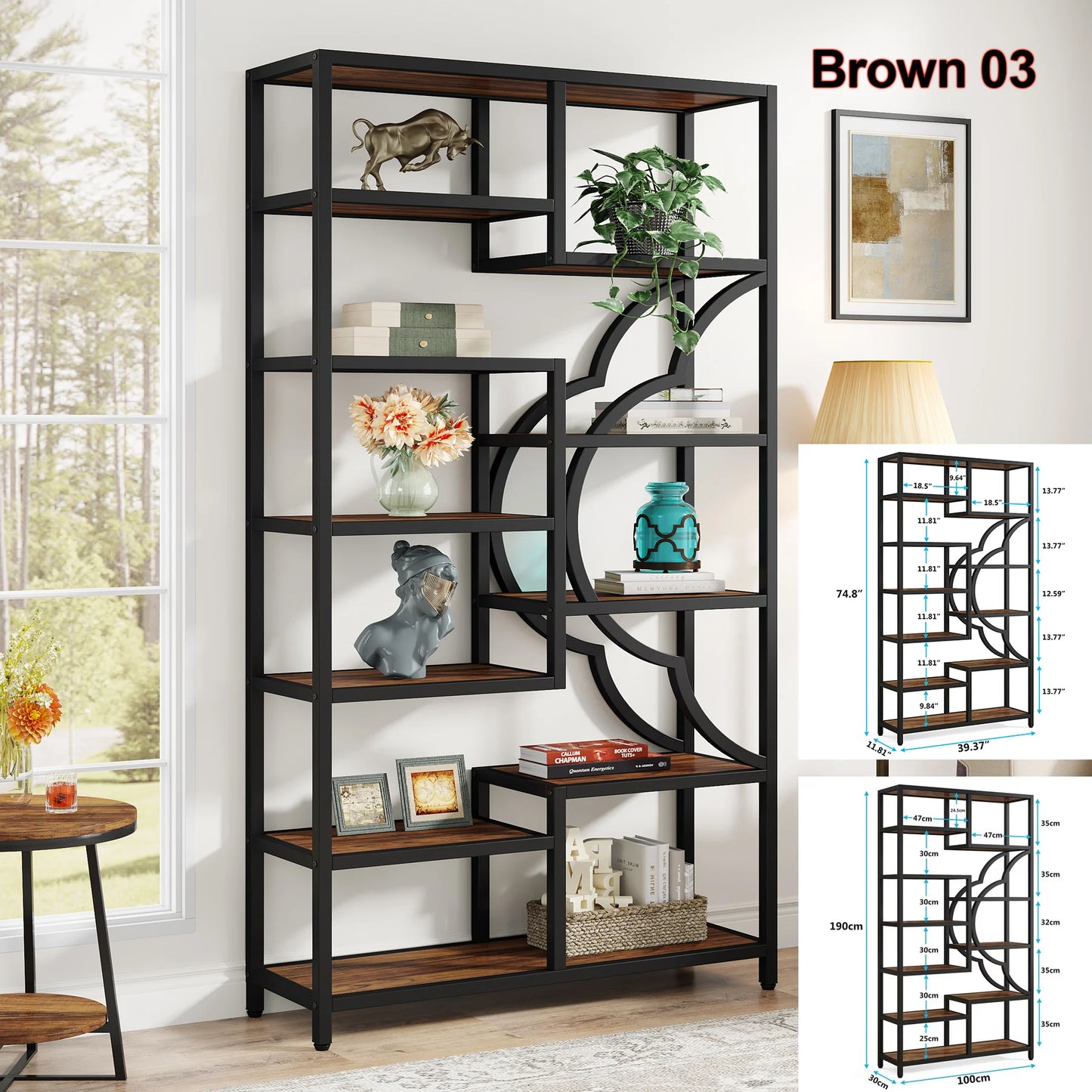 Tribesigns Industrial 5 Tier Etagere Bookshelf Freestanding Bookcase