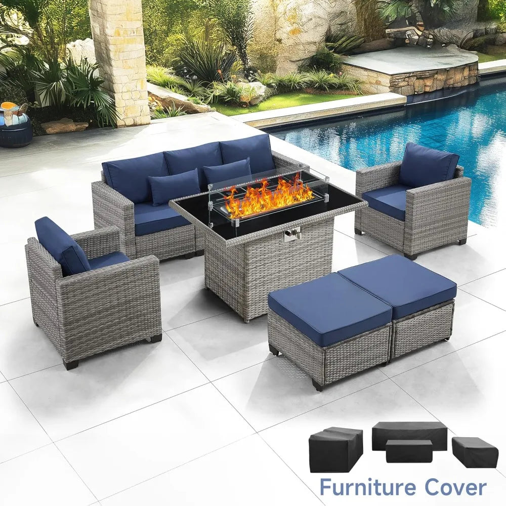 6-Piece Outdoor Patio Set With Fire Pit Table and 60000 BTU Heater