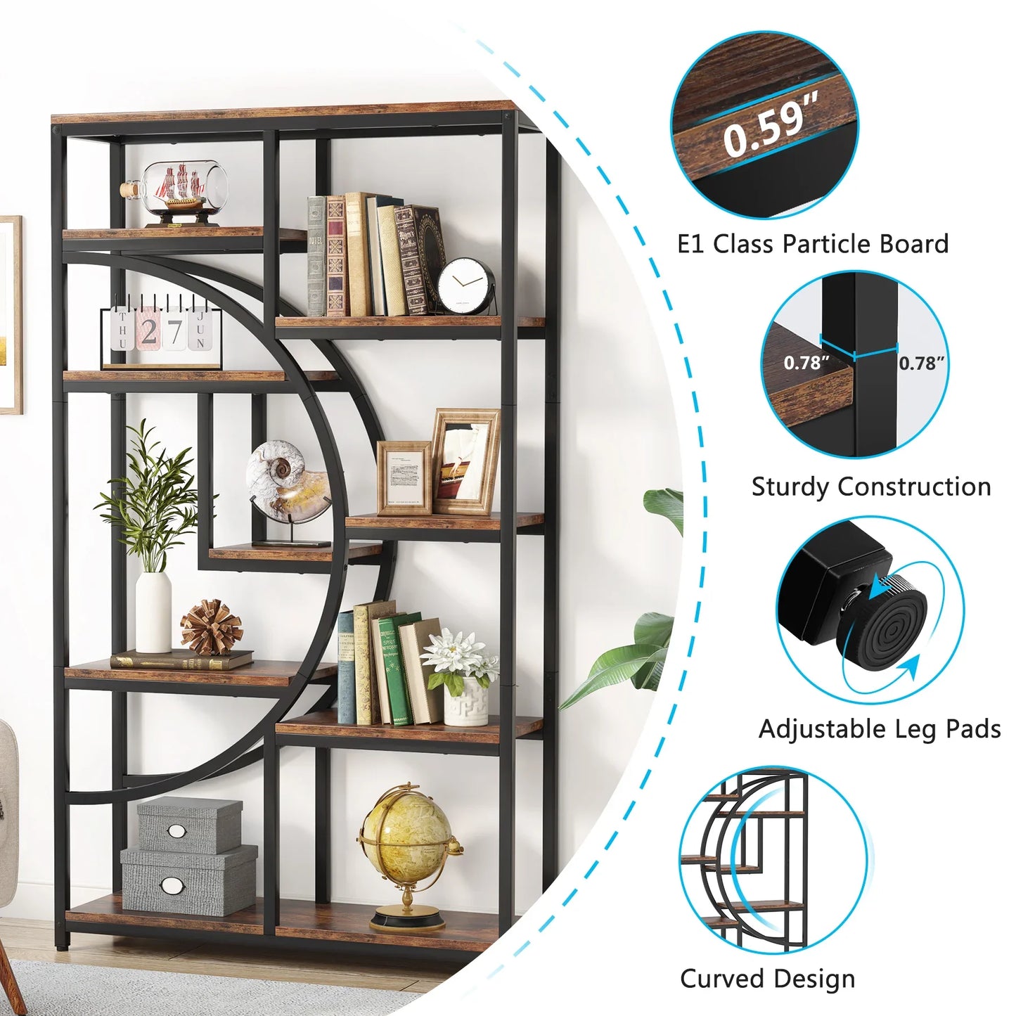 Tribesigns Industrial 5 Tier Etagere Bookshelf Freestanding Bookcase