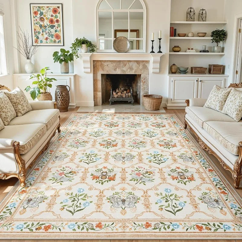 Floral Modern Polyester Living Room Rug for Bedroom Decor