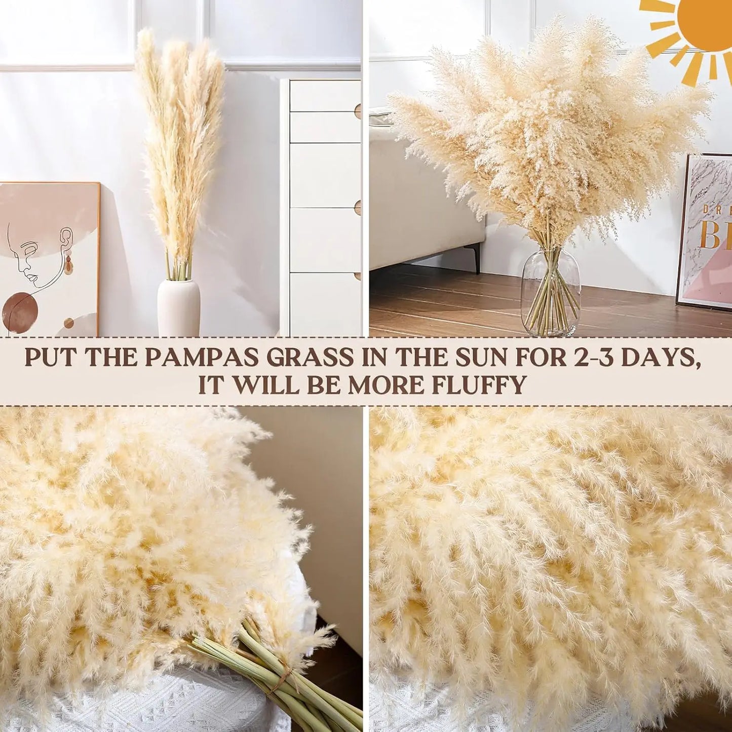 16Pcs Dried Pampas Grass Decor Bouquet Boho Neutral Home