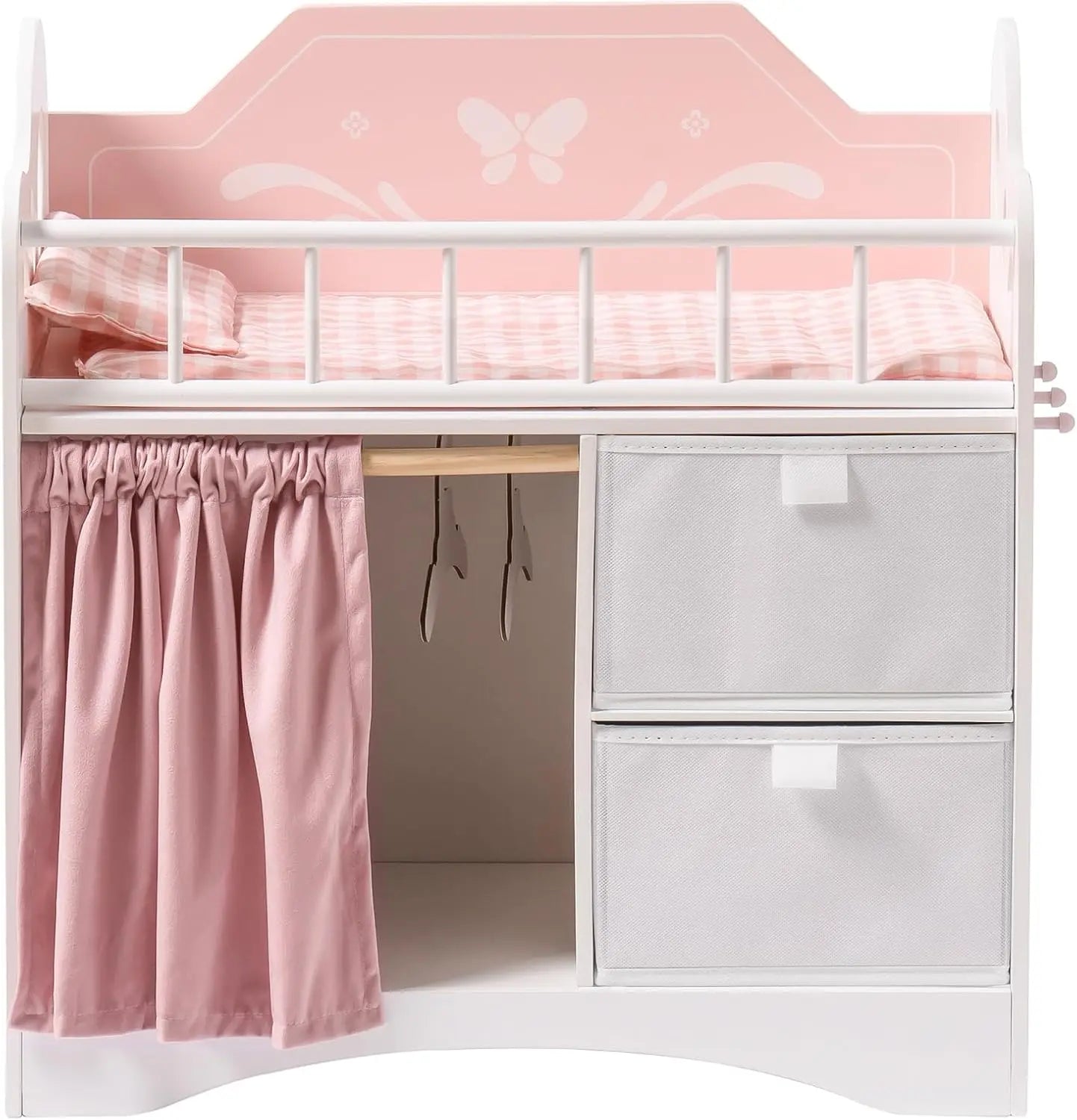 Rolife Baby Doll Crib Wooden With Storage Bedding And Hooks
