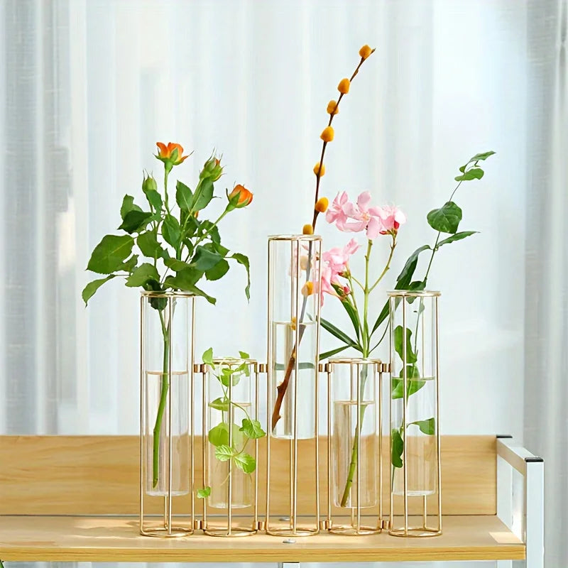 Function Test Tube Vase With Five Tubes And Metal Stand