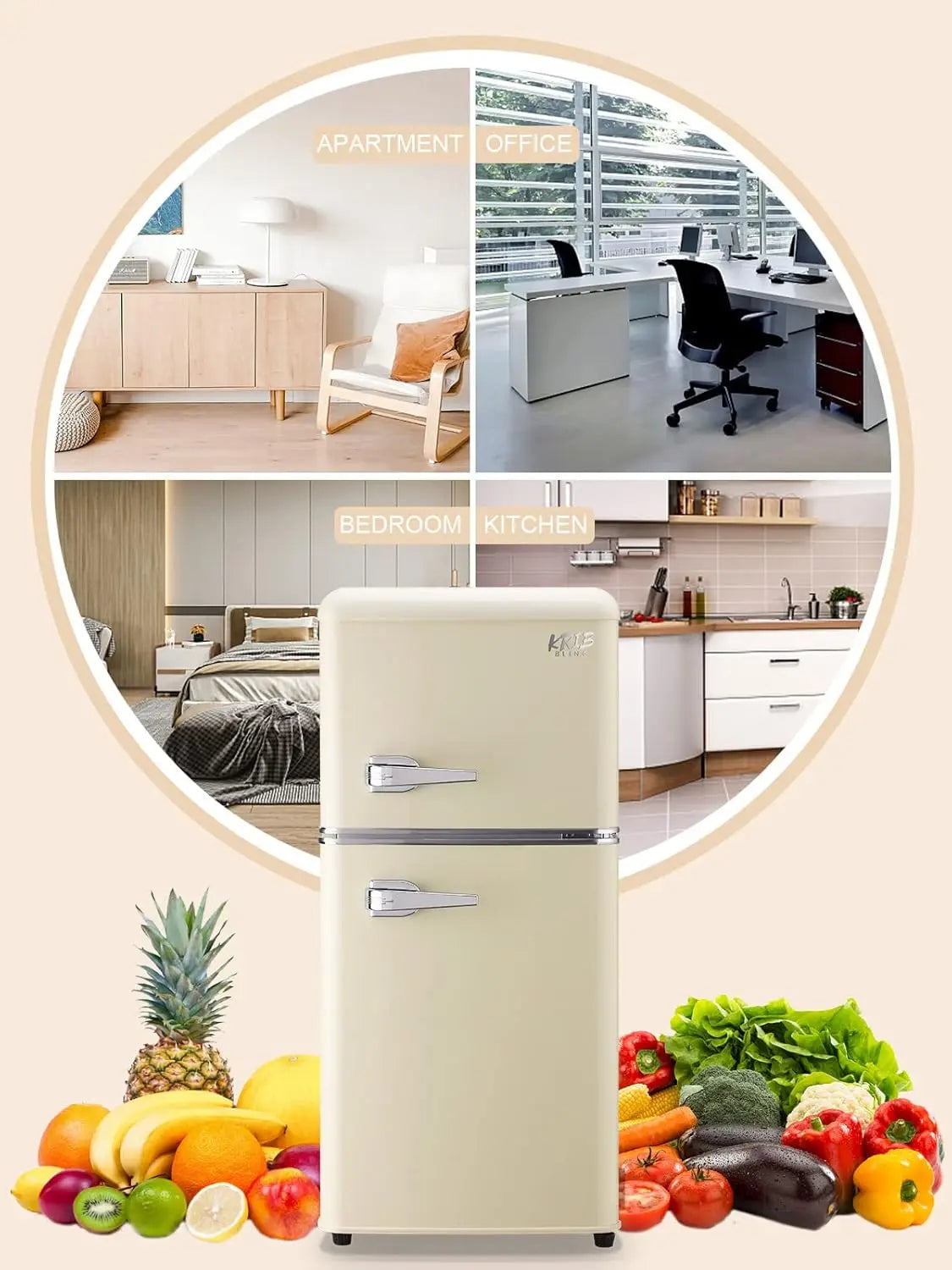 Krib Bling Retro Mini Fridge With Freezer For Home Office