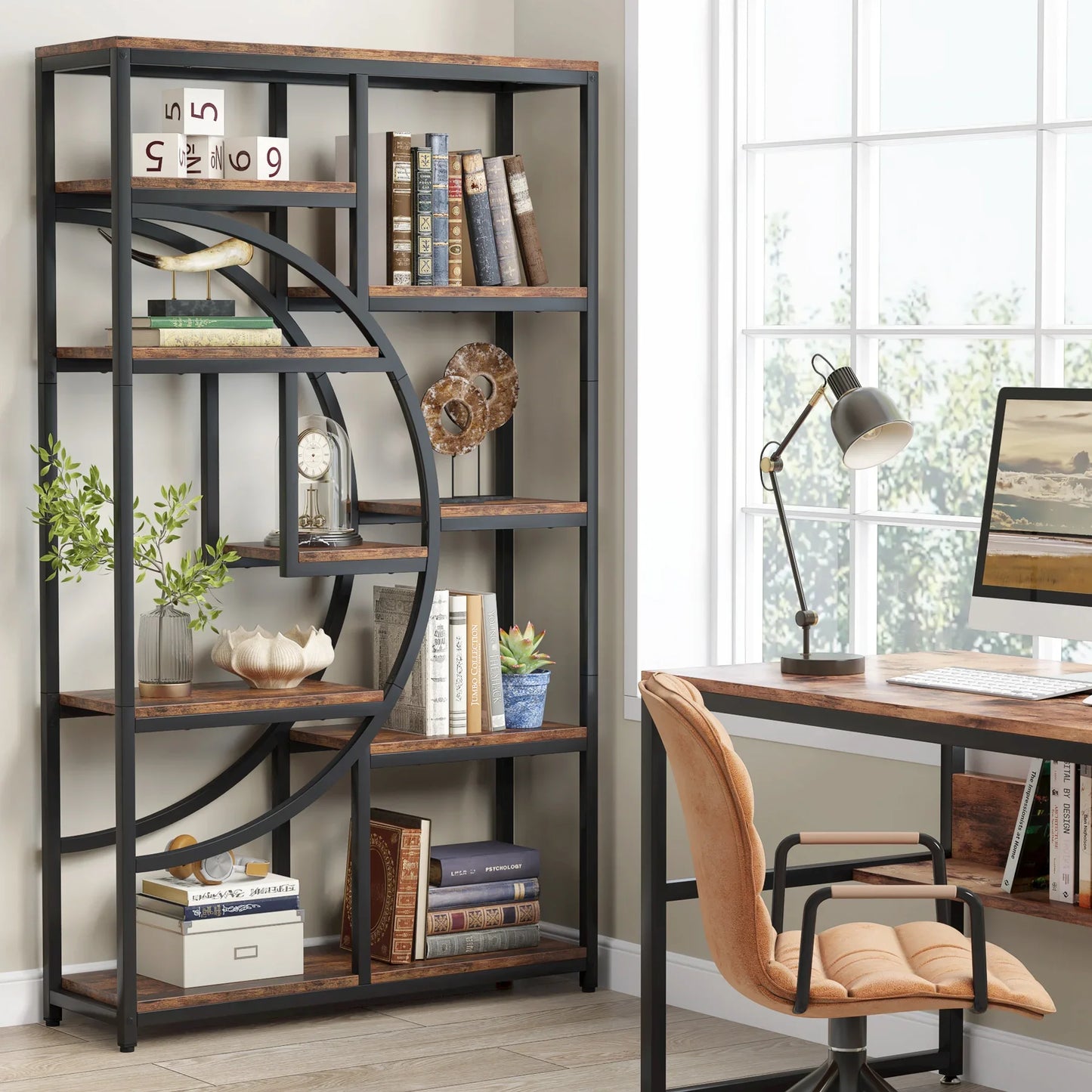 Tribesigns Industrial 5 Tier Etagere Bookshelf Freestanding Bookcase