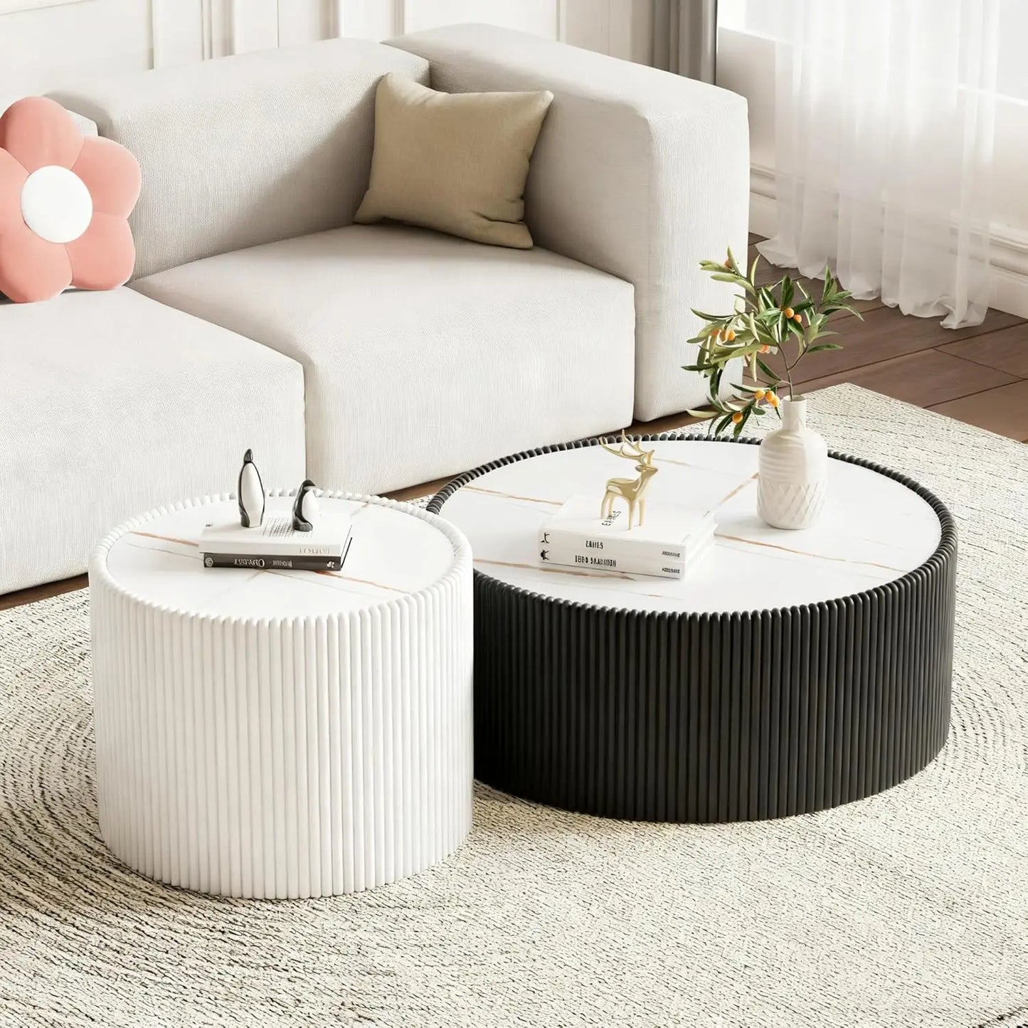 Two Piece Sintered Stone Coffee Table Set With PU Leather